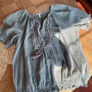 joie smocked peasant blouse size large.